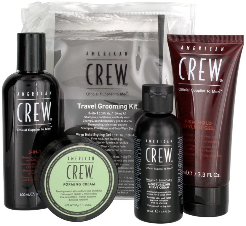 Zestaw dla mężczyzn - American Crew Travel Grooming Kit (gel 100 ml + cr 50 g + sh/gel 100 ml+ sh/cr 50 ml)