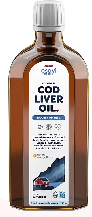 Suplement diety w postaci tranu z wątroby dorsza o smaku pomarańczowym - Osavi Cod Liver Oil 1000 Mg Omega 3 — Zdjęcie N1