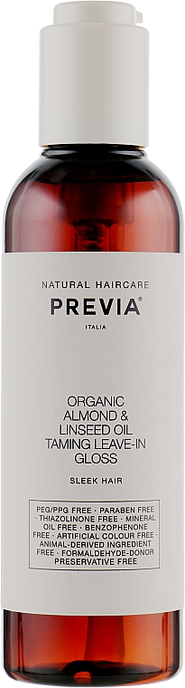 Wygładzający fluid do włosów z organicznym wyciągiem z migdałów i olejem lnianym - Previa Almond&Linseed Oil Taming Leave-in Gloss