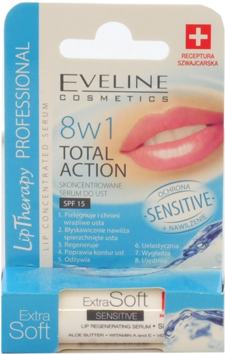 Skoncentrowane serum do ust wrażliwych - Eveline Cosmetics Extra Soft 8 w 1 Total Action Sensitive