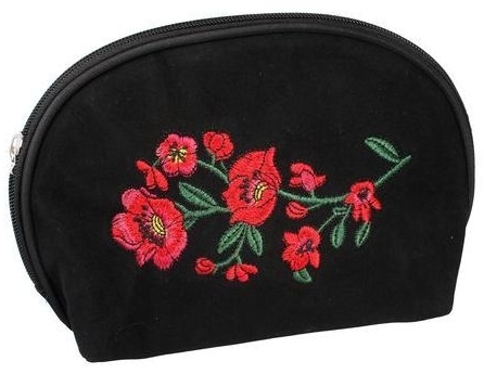 Kosmetyczka Suede, 96303, czarna w czerwone kwiaty - Top Choice — Zdjęcie N1
