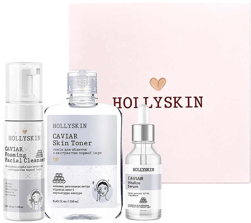 Zestaw - Hollyskin Black Caviar Vitalize Basic Care (foam/150ml + ser/50ml + toner/250ml) — Zdjęcie N2