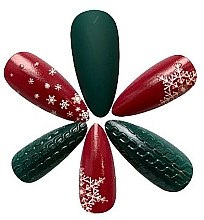 Sztuczne paznokcie, zielono-czerwone w świąteczne wzory - Deni Carte — Zdjęcie N2