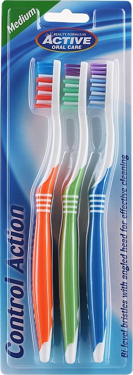 Zestaw szczoteczek do zębów, pomarańczowa + zielona + niebieska - Beauty Formulas Control Action Toothbrush — Zdjęcie N1