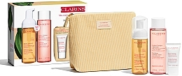 Kup Zestaw - Clarins My Cleansing Essentials Sensitive Skin (mousse/150 ml + lot/200 ml + cr/15 ml + pouch)
