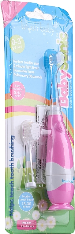 PRZECENA! Elektryczna szczoteczka do zębów dla dzieci w wieku 0-3 lata, różowa - Brush-Baby BabySonic Electric Toothbrush * — Zdjęcie N2