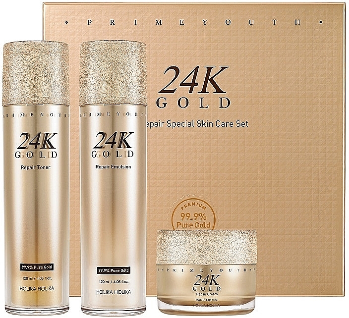 Zestaw - Holika Holika Prime Youth 24K Gold Repair Skin Care Special Set (ton/120ml + emuls/120ml + f/cr/55ml) — Zdjęcie N1