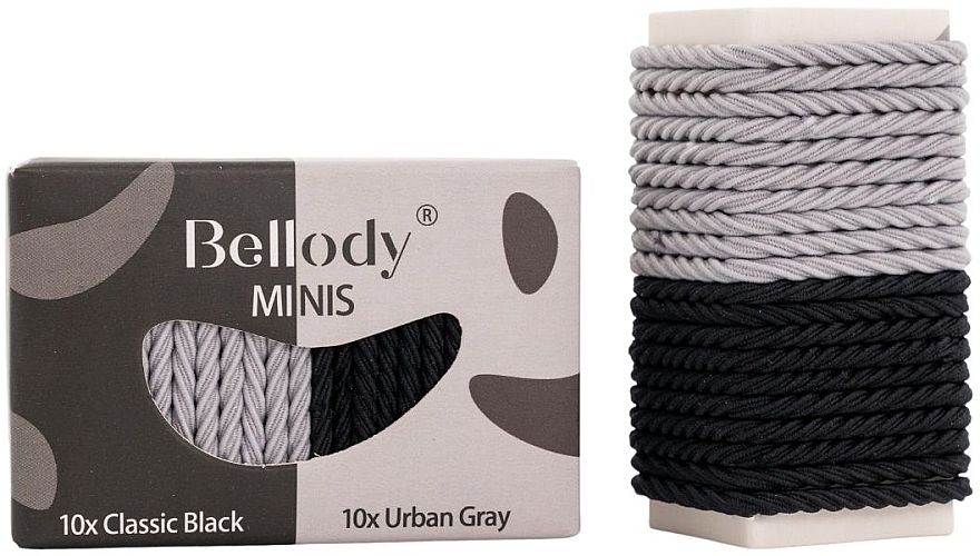 Gumki do włosów, czarno-szare, 20 szt. - Bellody Minis Hair Ties Black & Gray Mixed Package — Zdjęcie N1
