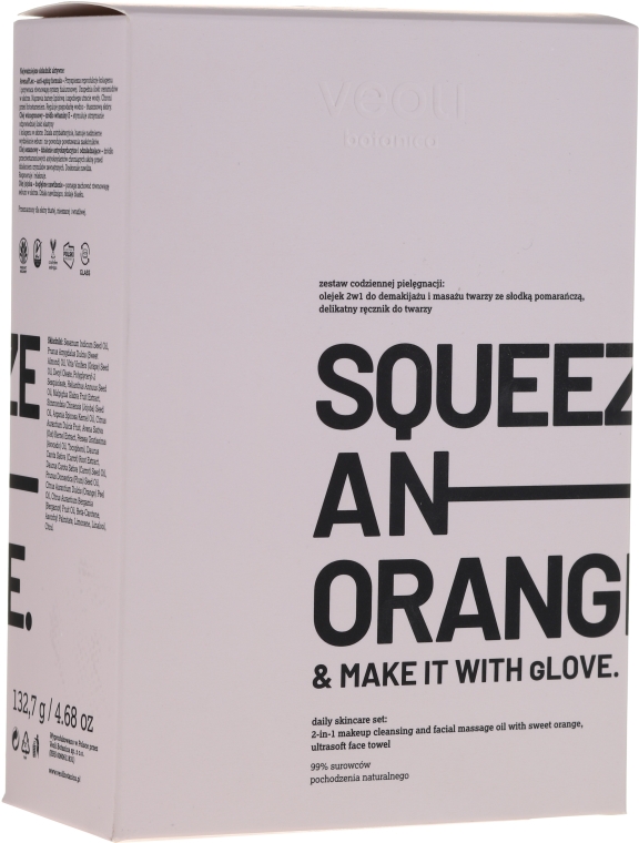 Zestaw do demakijażu i masażu twarzy - Veoli Botanica Squeeze An Orange (oil 132,7 g + towel) — Zdjęcie N2