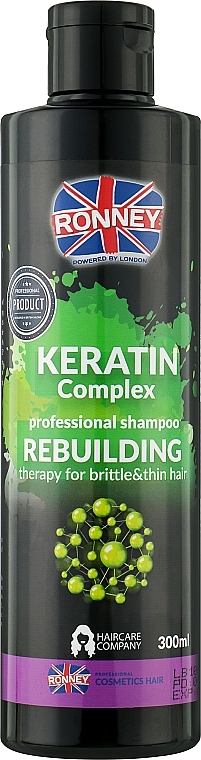 Odbudowujący szampon z kompleksem keratynowym do włosów kruchych i cienkich - Ronney Professional Keratin Complex Rebuilding Shampoo