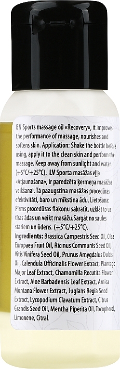Sportowy olejek do masażu ciała Recovery - Verana Sports Massage Oil — Zdjęcie N2
