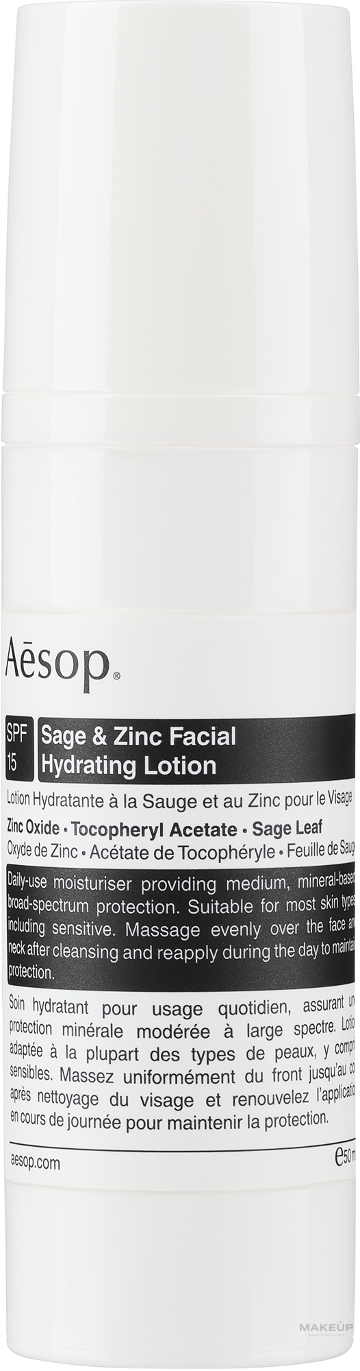 Balsam przeciwsłoneczny do twarzy i ciała - Aesop Sage & Zinc Facial Hydrating Lotion SPF15 — Zdjęcie 50 ml