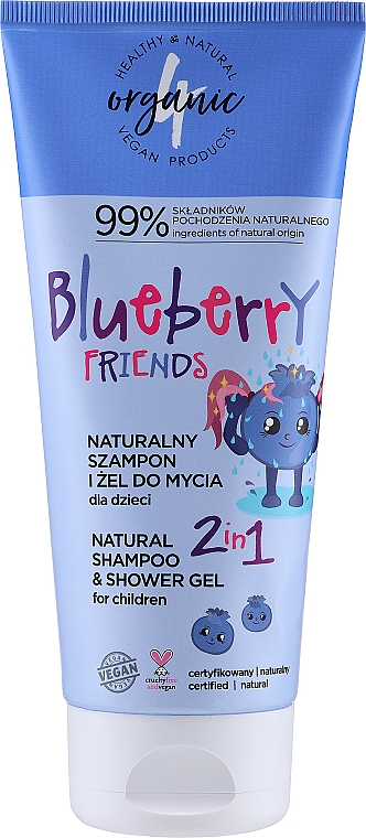 Naturalny szampon i żel pod prysznic 2 w 1 dla dzieci - 4Organic Blueberry Friends Natural Shampoo & Shower Gel 2 in 1 — Zdjęcie N2
