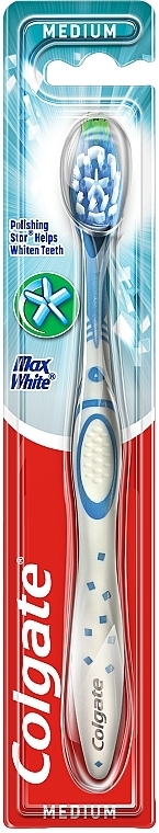 Średnio twarda szczoteczka do zębów Max White, niebieska - Colgate Max White Medium With Polishing Star — Zdjęcie N1