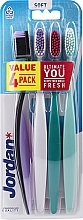 Miękka szczoteczka do zębów, 4 sztuki, czarno-fioletowa + szara + zielona + miętowa - Jordan Ultimate You Soft Toothbrush — Zdjęcie N1