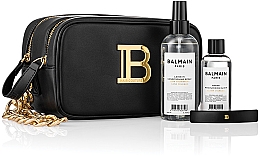 Zestaw - Balmain Paris Hair Couture Signature Black & Gold Pouch Gift Set (h/cond/200ml + h/elixir/100ml + h/clip/1pcs + bag/1pcs) — Zdjęcie N1