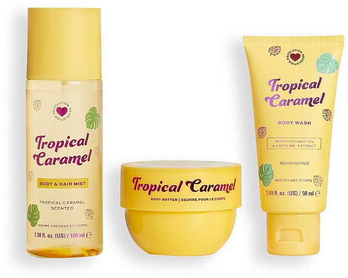 Zestaw - I Heart Revolution Tropical Caramel Nourishing Set (sh/gel/50ml+b/cr/68g+b/mist/100ml) — Zdjęcie N2