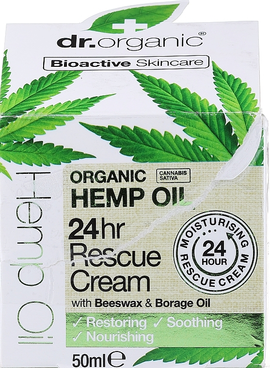 PRZECENA! Nawilżający krem do twarzy Organiczny olej konopny - Dr Organic Hemp Oil 24hr Rescue Cream * — Zdjęcie N2