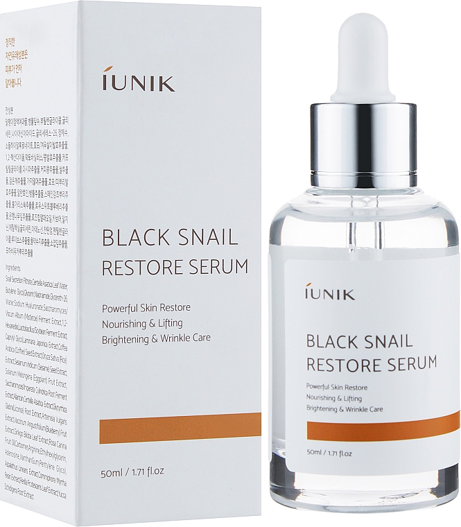 Odnawiające serum do twarzy z ekstraktem ze śluzu czarnego ślimaka - iUNIK Black Snail Restore Serum — Zdjęcie N2