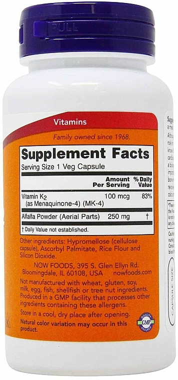 Witamina K-2 na mocne kości - Now Foods Vitamin K-2 100 mcg — Zdjęcie N4