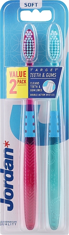 Miękkie szczoteczki do zębów, rózowa + zielona - Jordan Target Teeth & Gums Soft — Zdjęcie N7