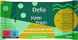 Odświeżające chusteczki nawilżane z aloesem, 15 szt. - Delia Keep Fresh Refreshing Wet Wipes With Aloe Vera — Zdjęcie N1