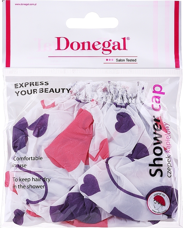 Czepek pod prysznic, 9298, różowo-purpurowe serca - Donegal — Zdjęcie N1