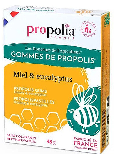 Suplement diety Propolis, miód i eukaliptus, w pastylkach do ssania - Propolia Propolis Gums Honey & Eucalyptus — Zdjęcie N1