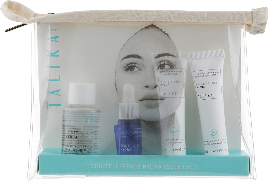 Zestaw - Talika Hydra Essentials Travel Kit (micel/water 30 ml + f/cr 15 ml + scr 15 ml + serum 7 ml + bag) — Zdjęcie N1