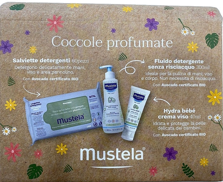 Zestaw - Mustela Cofanetto Coccole Profumate (b/fluid/300ml + b/cr/40ml + wipes/60pcs) — Zdjęcie N1