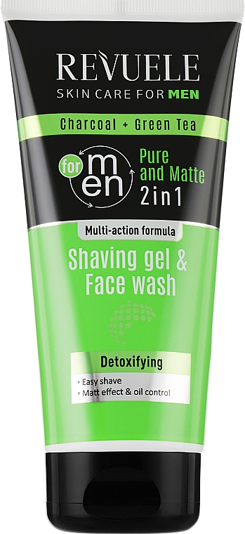 Żel do golenia i mycia twarzy 2w1 - Revuele Men Care Charcoal & Green Tea Shaving Gel & Face Wash — Zdjęcie N1