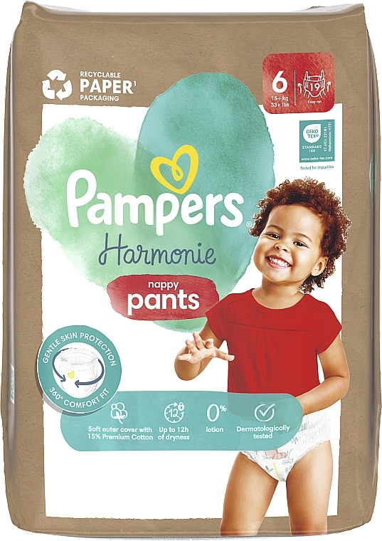 Pieluchomajtki Harmonie Nappy Pants, rozmiar 6, 15+ kg, 19 szt. - Pampers  — Zdjęcie N2