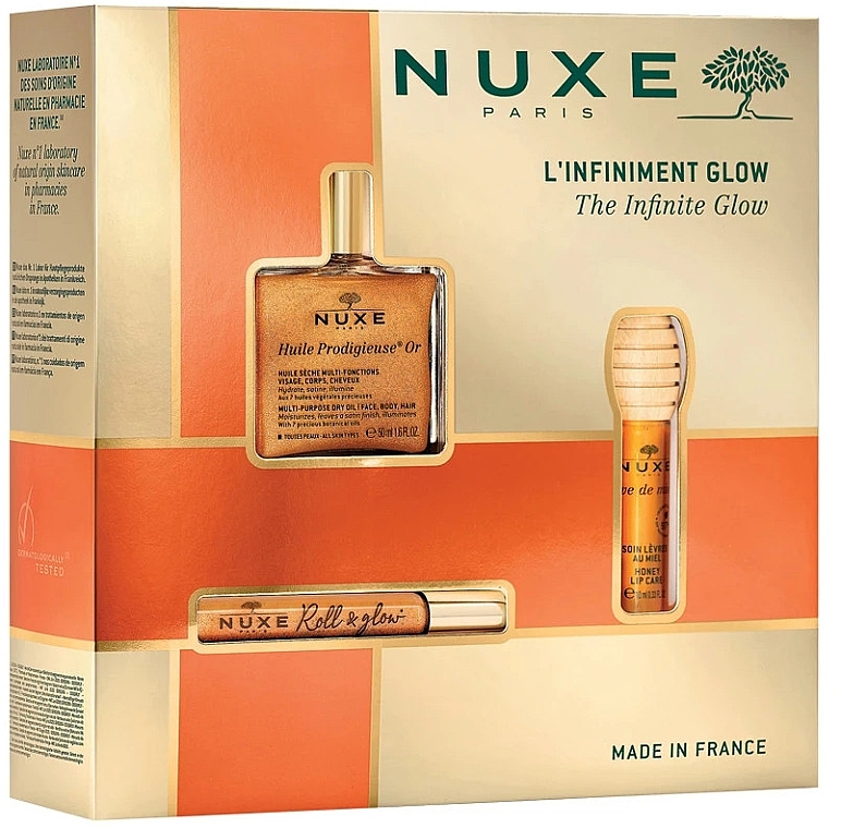 Zestaw - Nuxe Huile Prodigieuse The Infinite Glow (oil/50ml + oil/roll-on/8ml + lip/balm/10ml) — Zdjęcie N1