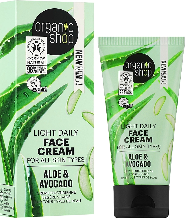 Krem do twarzy Awokado i Aloes - Organic Shop Light Daily Cream Aloe & Avocado — Zdjęcie N2