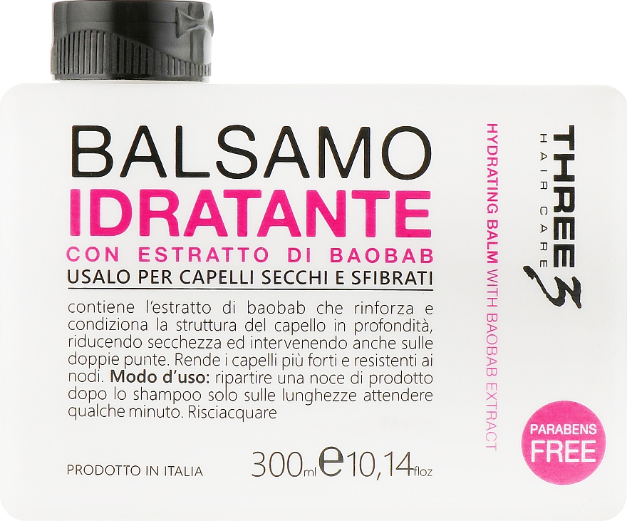 Balsam nawilżający z ekstraktem z baobabu - Faipa Roma Three Hair Care Idratante Balm