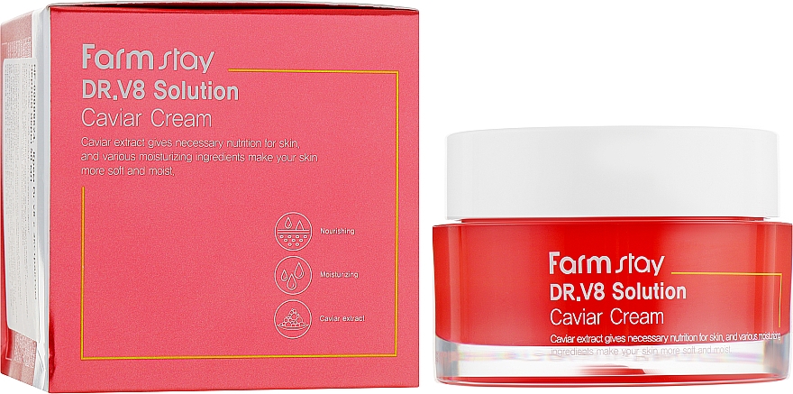 Krem do twarzy przeciw zmarszczkom o działaniu rozjaśniającym Kawior - FarmStay DR.V8 Solution Caviar Cream — Zdjęcie N1