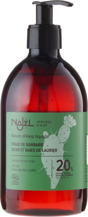 Mydło aleppo w płynie z olejem z opuncji figowej 20% - Najel Aleppo Liquid Soap 