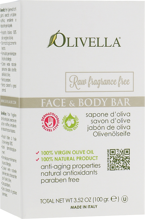 Mydło do twarzy i ciała na bazie oliwy z oliwek, bezzapachowe - Olivella Face & Body Soap Olive