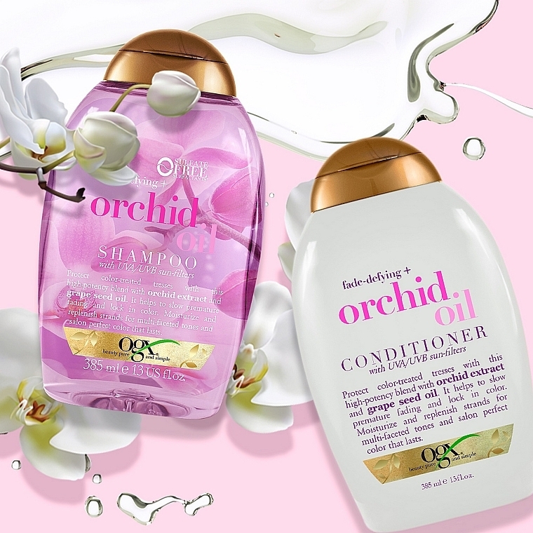 Szampon do włosów farbowanych z ekstraktem z orchidei i filtrami UVA/UVB - OGX Orchid Oil Shampoo — Zdjęcie N7