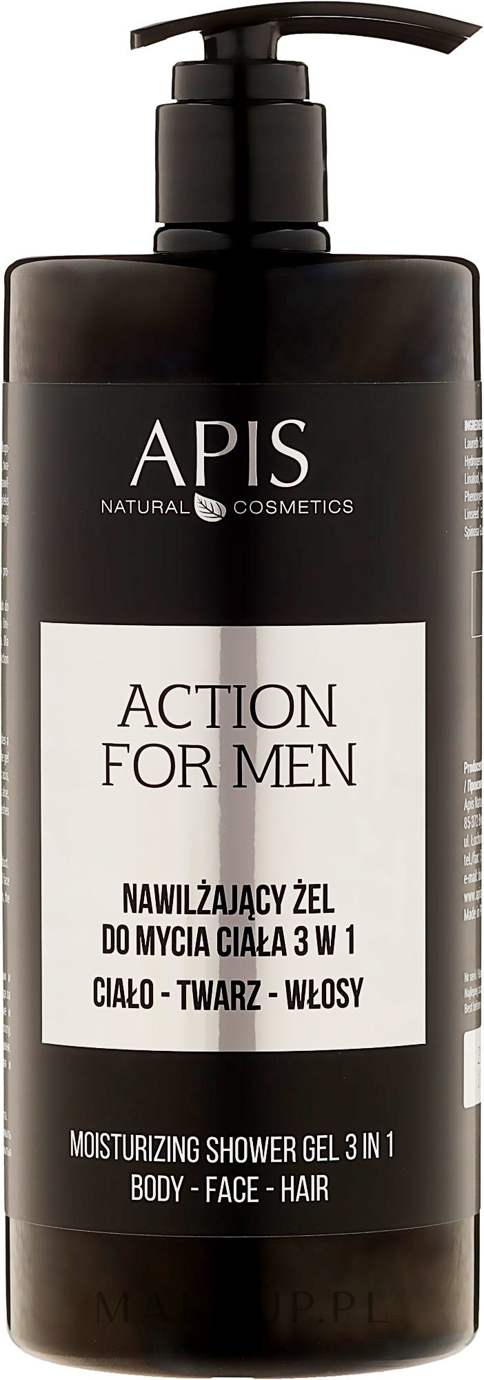 Nawilżający żel do mycia ciała 3 w 1 - APIS Professional Action For Men — Zdjęcie 1000 ml