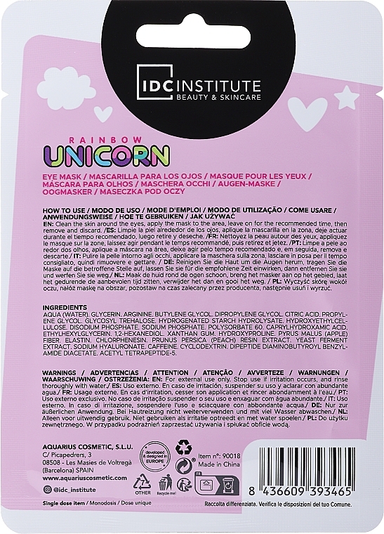 Rozjaśniająca maseczka pod oczy przed imprezą - IDC Institute Rainbow Unicorn Brightening Pre-party Eye Mask — Zdjęcie N2