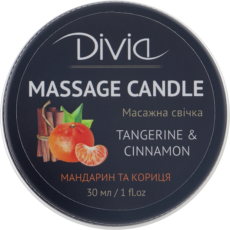 Świeca do masażu dłoni i ciała Mandarynka i cynamon, Di1570 (30 ml) - Divia Massage Candle Hand & Body Tangerine & Cinnamon Di1570 (30 ml)