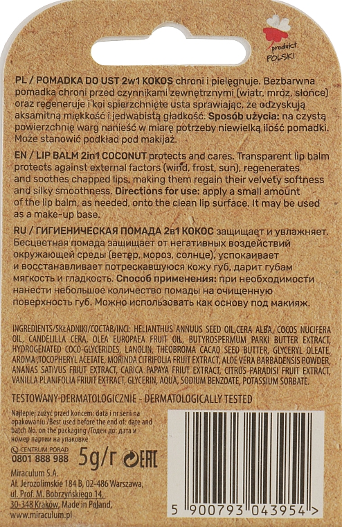 PREZENT! Balsam do ust Kokos - Gracja Bio — Zdjęcie N3