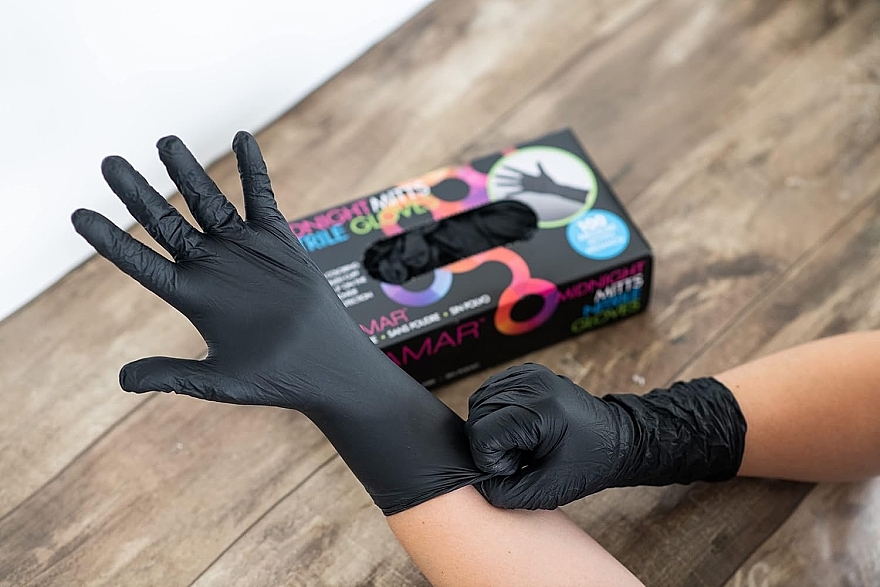 Rękawiczki nitrylowe bezpudrowe, czarne, L, 100 szt. - Framar Midnight Mitts Nitrile Gloves Large — Zdjęcie N4