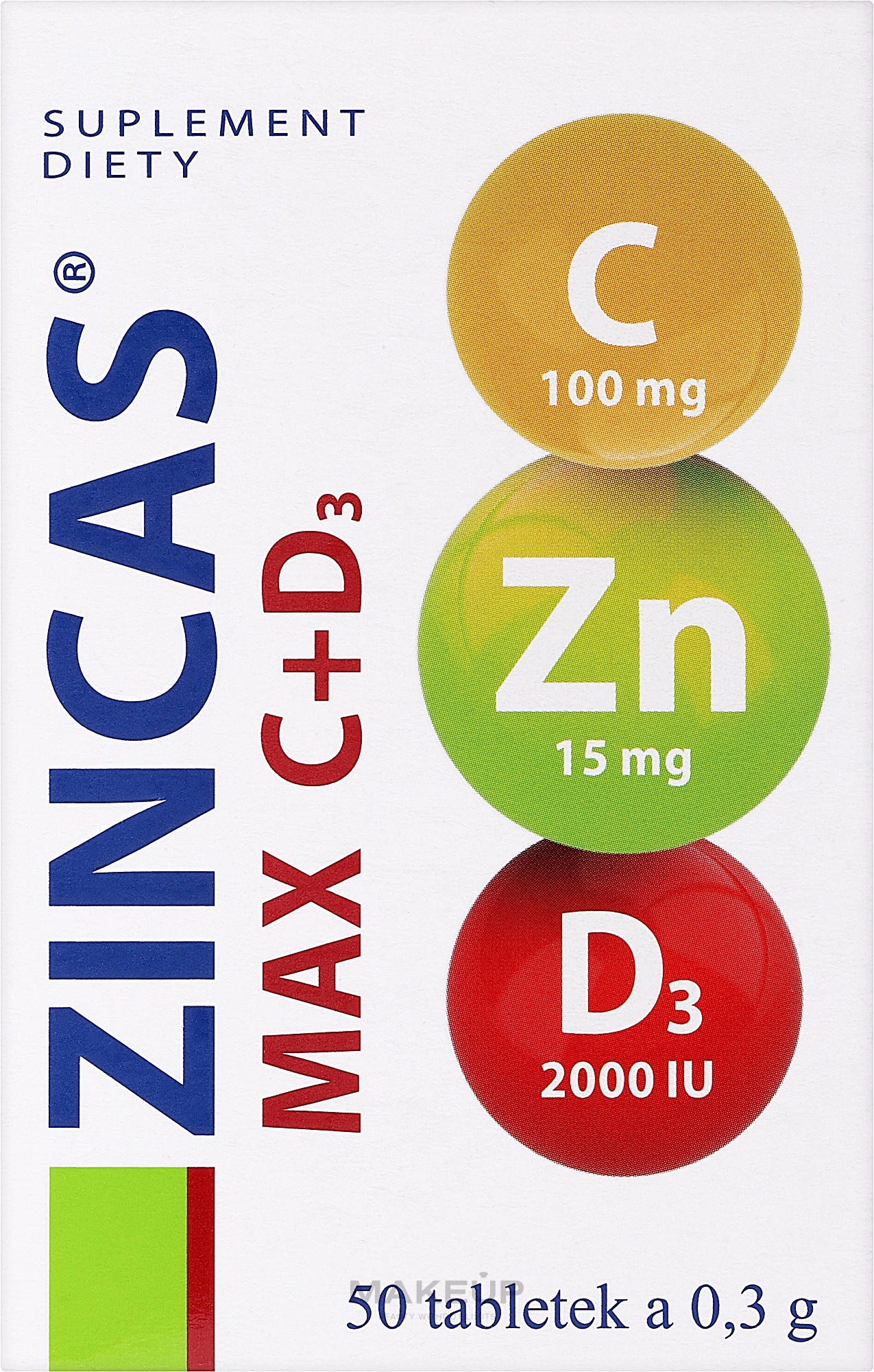 Suplement diety Zincas Max C+D3, tabletki - Farmapol — Zdjęcie 50 szt.