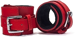 Kup Kajdanki, czerwono-czarne - Devil Sticks Hand Cuffs Grain Leather Red/Black