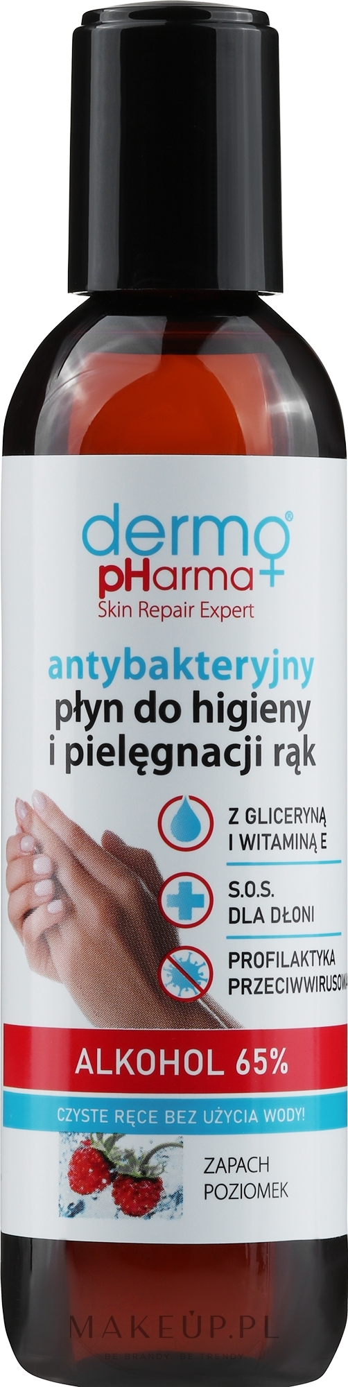 Antybakteryjny płyn do pielęgnacji i higieny rąk Truskawka - Dermo Pharma Antibacterial Liquid Alkohol 65% — Zdjęcie 100 ml