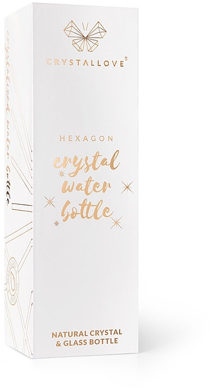 Szklana holograficzna butelka na wodę z kryształem górskim, 650 ml - Crystallove Hexagon Hologram Rock Crystal Bottle — Zdjęcie N7