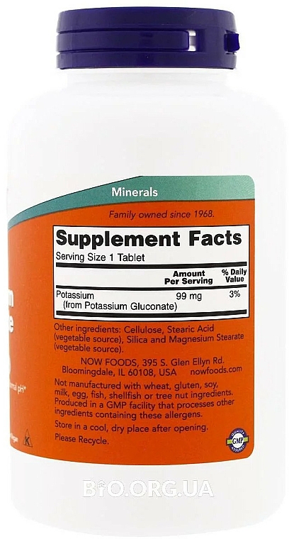 Potas, 99mg - Now Foods Potassium Gluconate — Zdjęcie N4