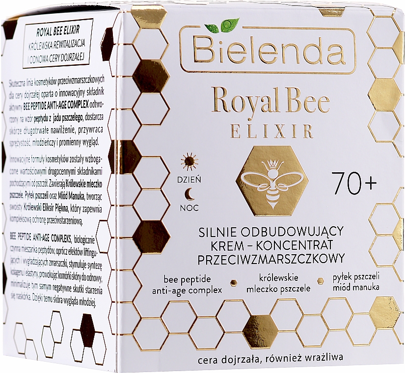 Silnie odbudowujący krem-koncentrat przeciwzmarszczkowy - Bielenda Royal Bee Elixir 70+ Cream Concentrate — Zdjęcie N2